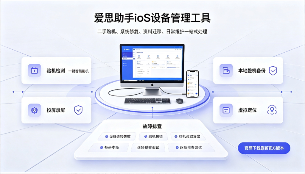 爱思助手使用教程｜验机检测、一键刷机、数据备份、虚拟定位常见故障完整指南